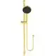 Brausekombination in gebürstetem Gold von Ideal Standard, bestehend aus einer Handbrause und einer klassischen Halterung, montiert an der Wand.